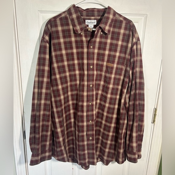 Carhartt Other - Carhartt Men's Plaid Cotton Long Sleeve Shirt Size XX-Large Brown Burgundy